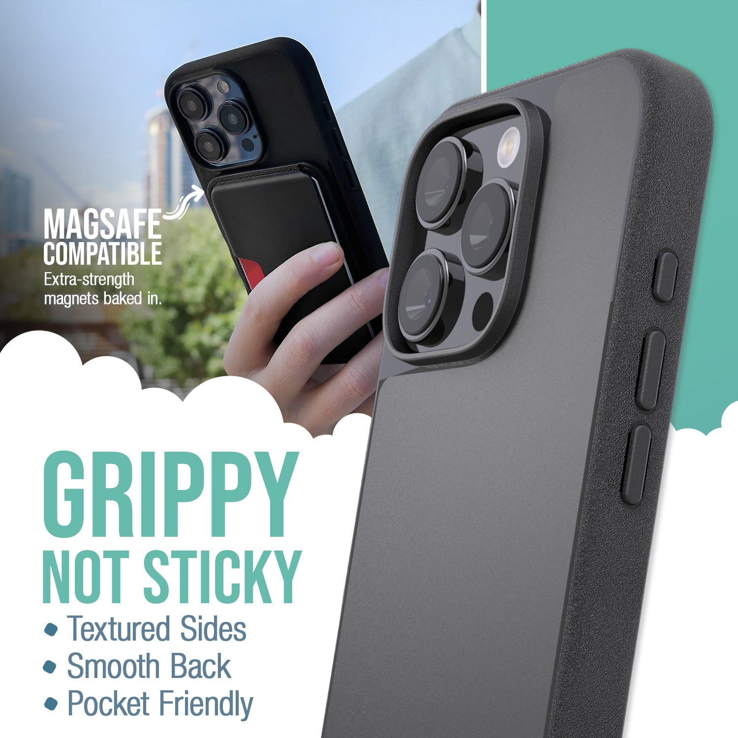Smartish® iPhone 16 Pro Magnetic Case - Gripmunk Compatible with MagSafe [Lightweight + Protective] Slim & Thin Grip Cover with Microfiber Lining for Apple iPhone 16 Pro - Black Tie Affair