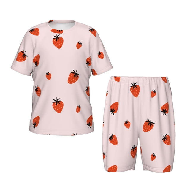 Balery Strawberry Conjunto de Pijama Infantil de Manga Corta con Estampado – Ropa de Dormir de Algodón Suave-3X-Large
