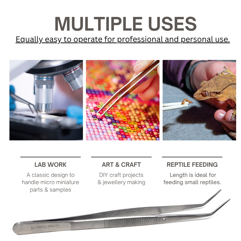 6" Angled Tweezers Stainless Steel Precision Grip Tool for Craft, Electronics, Jewelry & Multipurpose Use - 24PCS