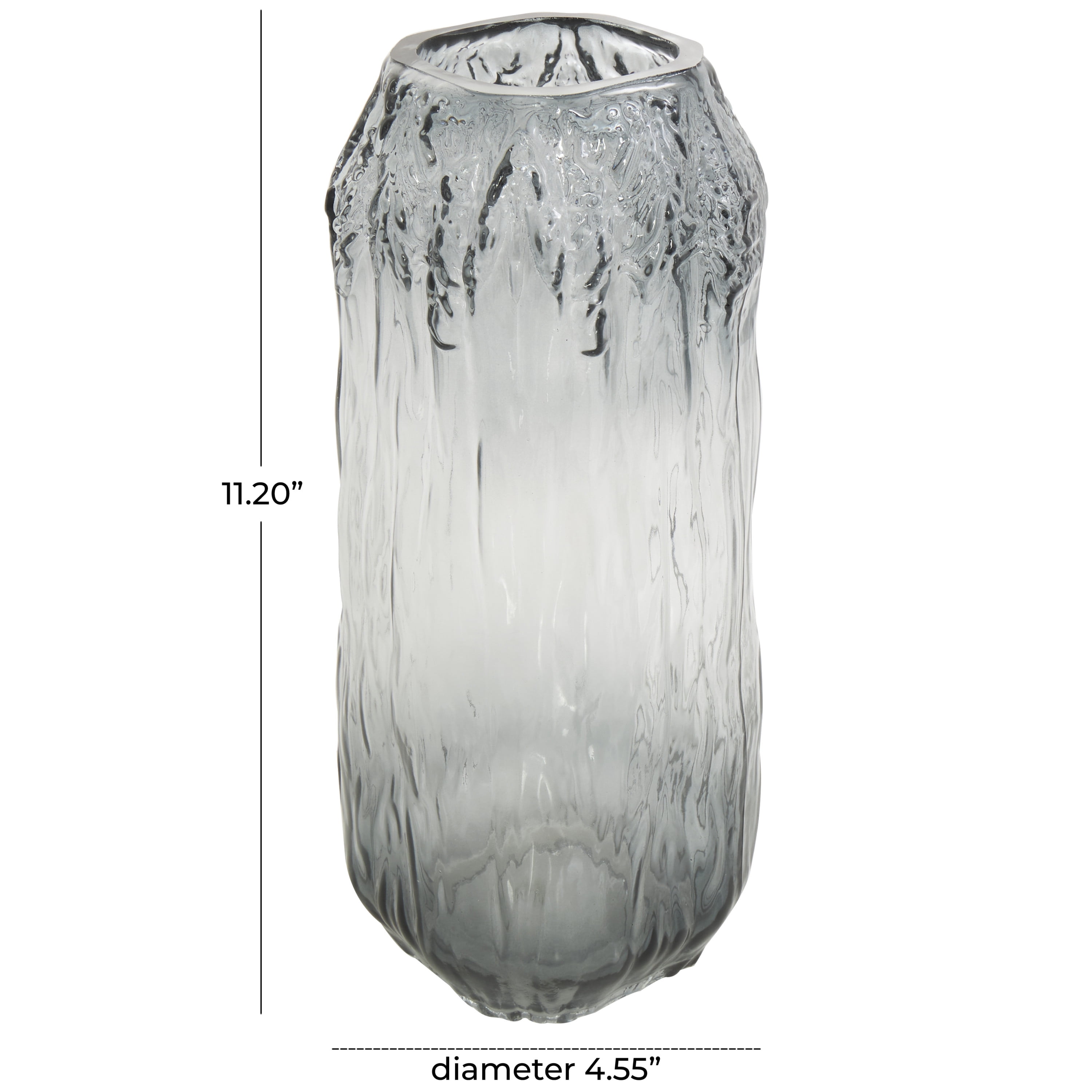 DecMode 11" Handmade Abstract Textured Rectangular Ombre Gray Glass Vase