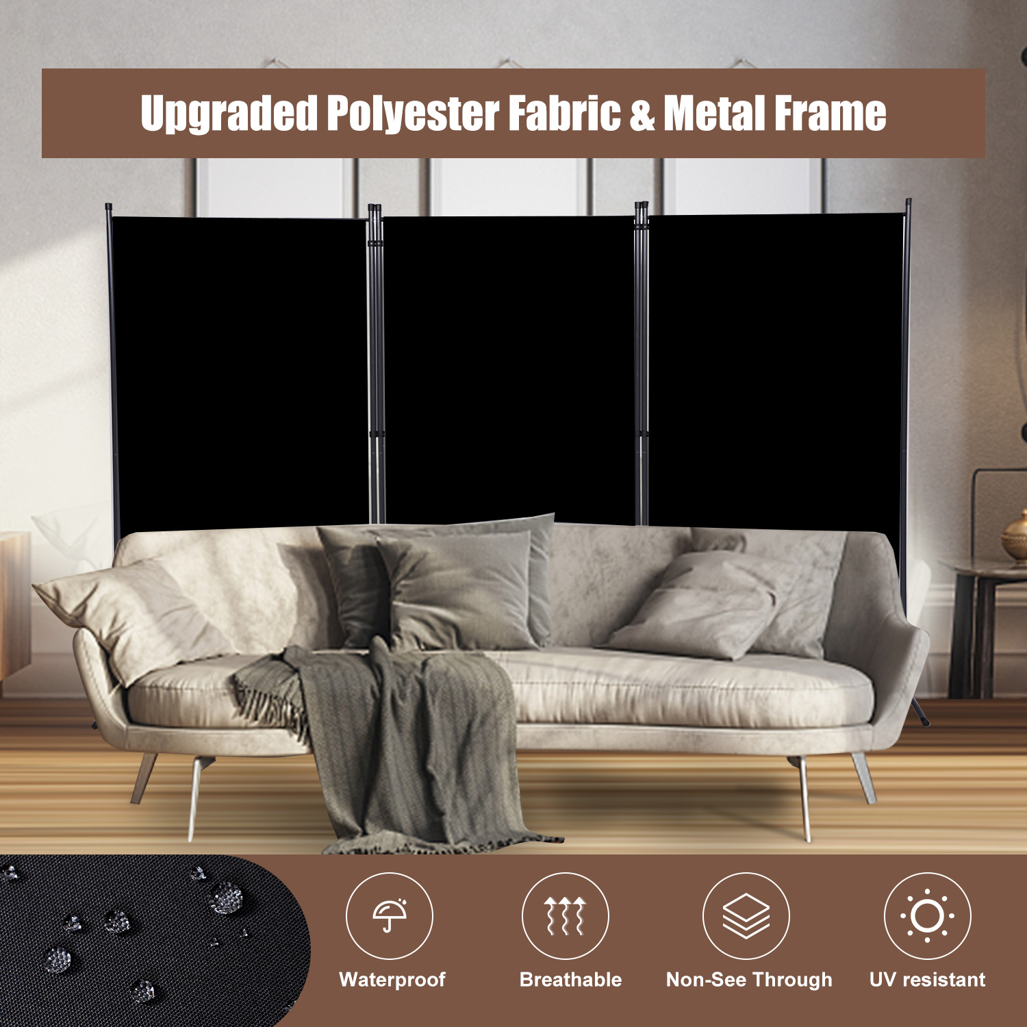 YASRKML Room Divider, 3 Panel Folding Privacy Screen for Office, Room Divider Screen Freestanding Partition Room Separators Fabric Panel 102"x71.3", Black