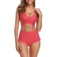 thumbnail image 1 of Mujeres de Empuje-up Vendaje Halter Fruncido de Alta Cintura Fondos Bikini Trajes de baño Rojo - B G Rojo - B G Xishao ropa, 1 of 2