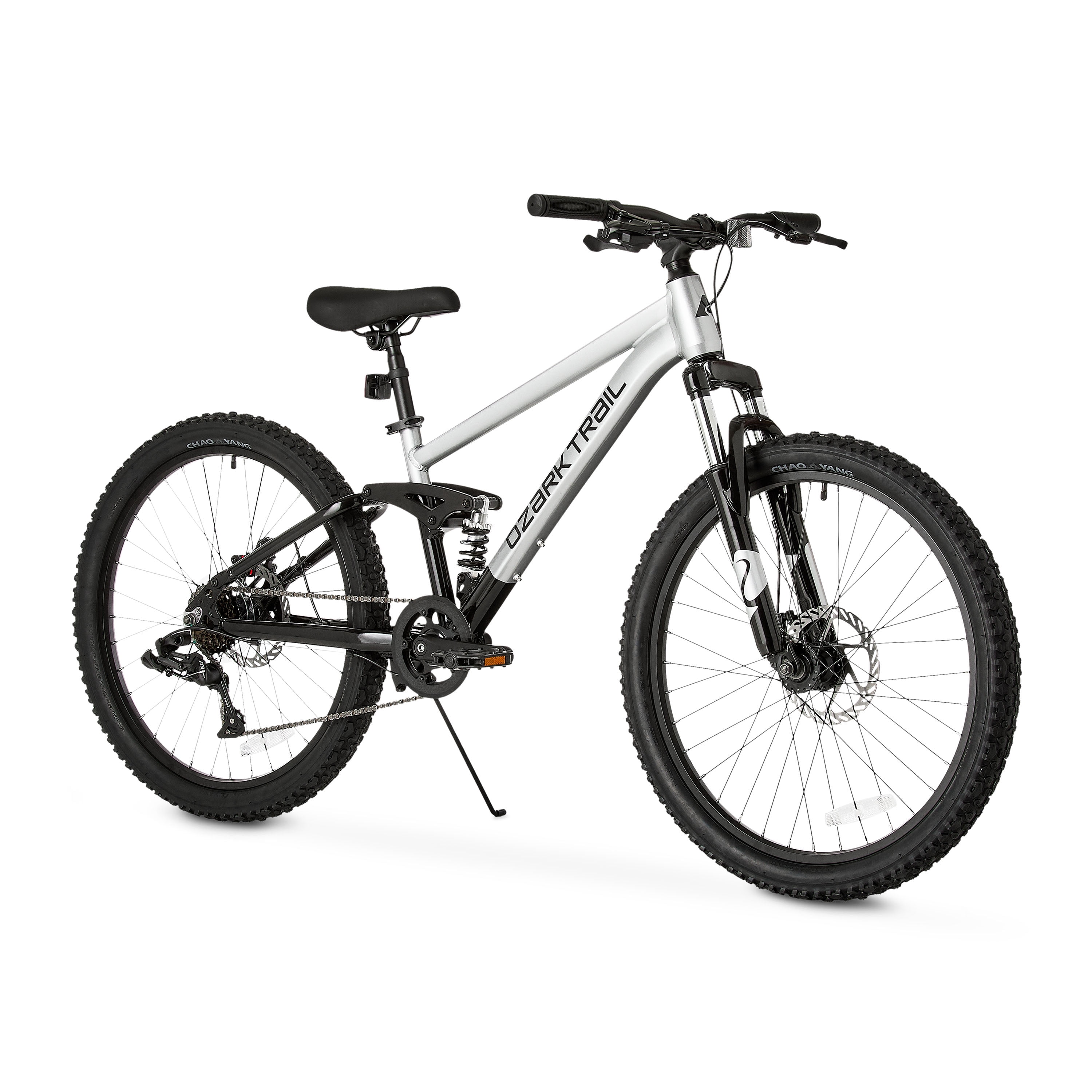 Ozark Trail 24" FS.1 Epictrail Full Suspension Mountain Bike, Fits Riders 4'6" - 5'6", Silver, Teens and Adults, Unisex