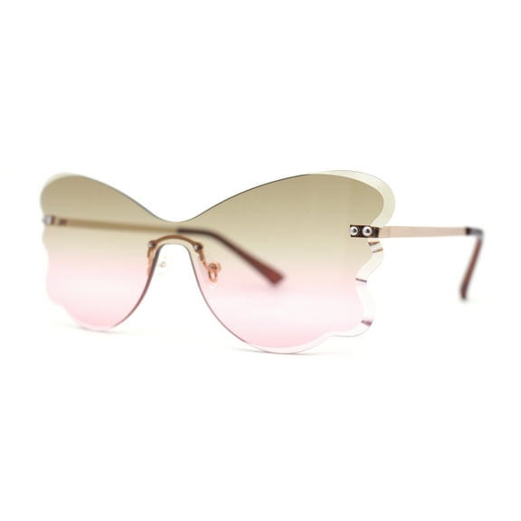 Womens Bubbly Butterfly Beveled Rimless Shield Sunglasses Gold - Brown Pink