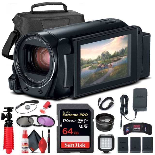 Canon VIXIA HF R800 Camcorder (Black) (1960C002) + 64GB Card + Case + More