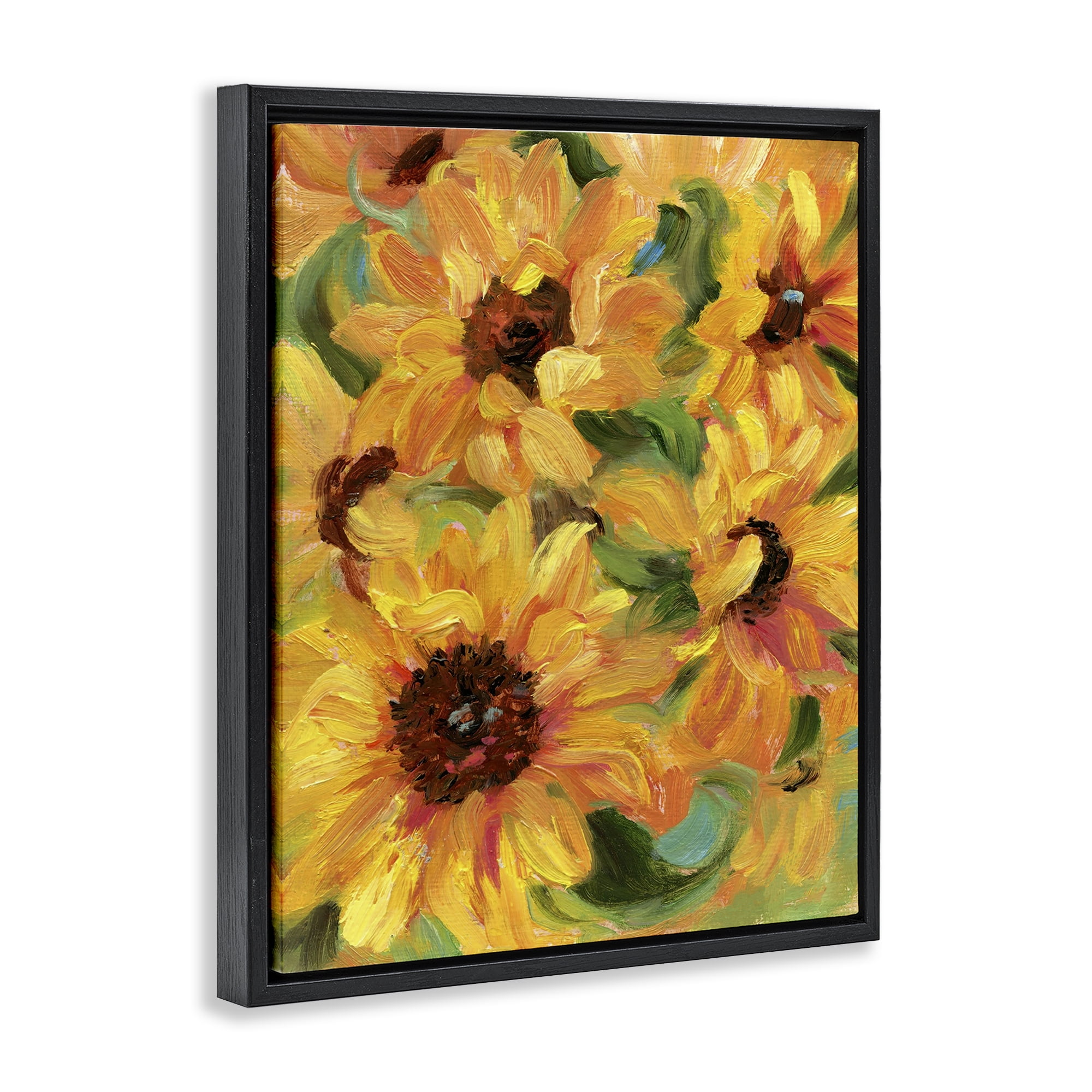 Stupell Industries Sunflower Bunches Pattern Botanical & Floral Painting Black Floater Framed Art Print Wall Art, 17 x 21