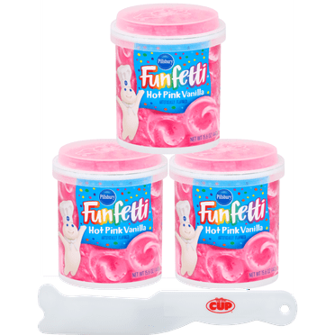 Pillsbury Funfetti Hot Pink Vanilla Flavored Frosting (Pack of 3) with By The Cup Frosting Spreader