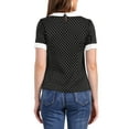 thumbnail image 4 of INSPIRE CHIC Women's Tops Contrast Peter Pan Collar Polka Dots Short Sleeve Blouse M Gray Black, 4 of 7