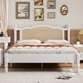 thumbnail image 3 of SESSLIFE Platform Bed Frame, Wood Modern Queen Size Bed with Natural Rattan Headboard, Vintage Queen Bed Frame with Slat Support, No Box Spring Needed, White, 3 of 10