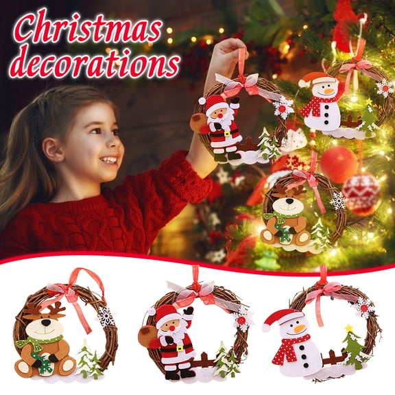 3-Pack Small Vine Wreath Christmas Tree Pendants, Natural Twig Ring Ornaments for Home, Window, Wall, and Winter Holiday Scene Decoration
