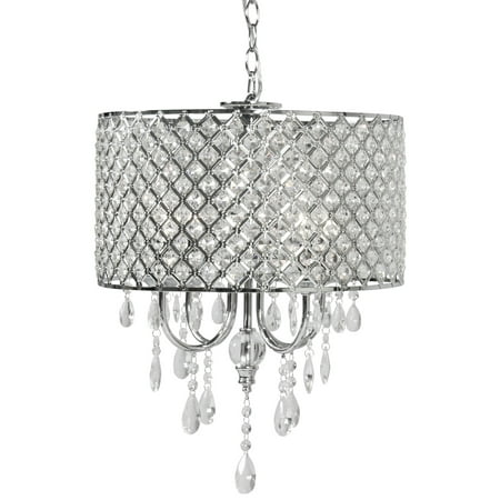 Best Choice Products Hanging 4-Light Crystal Beaded Glass Chandelier Pendant Ceiling Lamp Fixture for Foyer, Dining Room, Restaurant, Hotel,