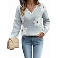 thumbnail image 3 of Female Oversized V Neck Fuzzy Sweaters Casual Loose Long Sleeve Chunky Knit Pullover Jumper Tops Gray XXL, 3 of 8