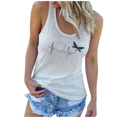 

Women s Fashion O Neck Sexy Halter Sleeveless Workout Tank Heartbeat Printed Tank Ladies Summer Boho T-shirts Sexy Going Out Y2k Trendy Blouses Casual Loose Fit Tees Sweatshirts Tops corset tops