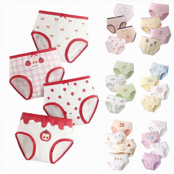 Nwiuh Girls' Combed Cotton Briefs Underwear 4-Pack Multicolor toddler Ruffled Cute Cartoon Underpants (Yellow, 1-2 Years)