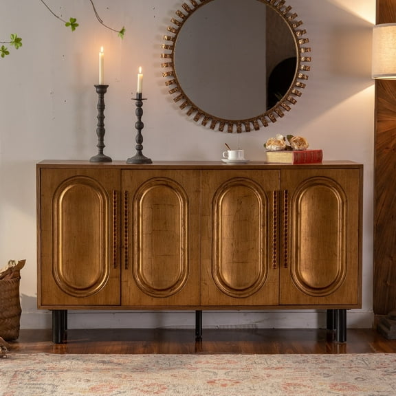 60" Buffet Sideboard Cabinet with Storage,Adjustable Shelves Console Table,Large Credenza with 4 Doors,Wood Mid Century Modern Sideboard for Kitchen and Living Room