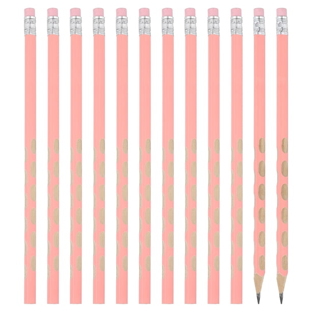 Uxcell Paquete de 12 lápices de grafito HB con diseño de agujero triangular y borrador, rosa