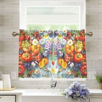 Yayeee Kitchen Curtains Tier Pair Light Filtering 27"x36" Rod Pocket Short Cafe Window Panel, Purple Floral Tomatoes