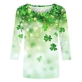 thumbnail image 5 of ZVAVZ T-Shirts Graphiques pour Femmes, Tunique Imprimée Trèfle Manches 3/4 Mode Vert Col Rond T-Shirts Graphiques Grande Taille Hauts Verts, 3TG, 5 of 5