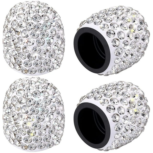 Valve Stem Caps 4 PCS Waterproof Dustproof Crystal Valve Caps Anti-Wear Corrosion Resistant Tire Valve Caps Screw-On Bling Rhinestone Tire Caps with 0.3in ID for Cars