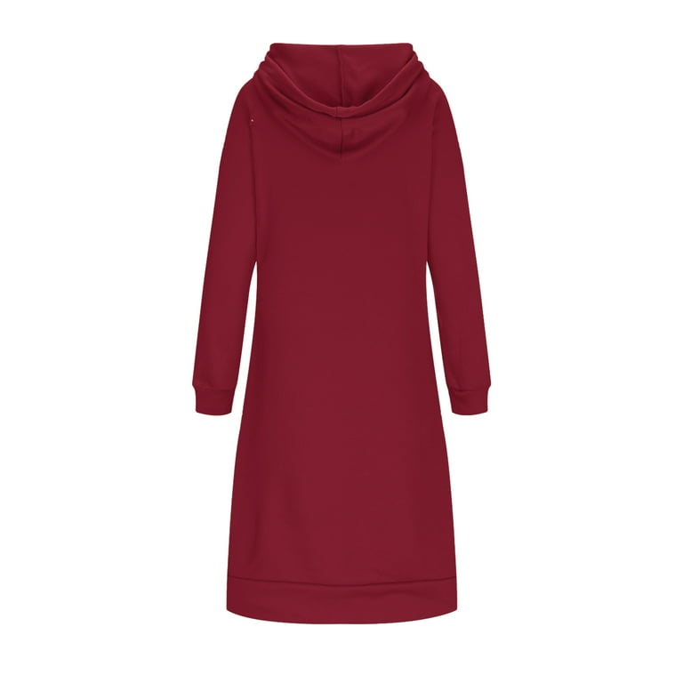 safuny Women's Knee Length Hoodie Dress Long Sweatshirt Pullover