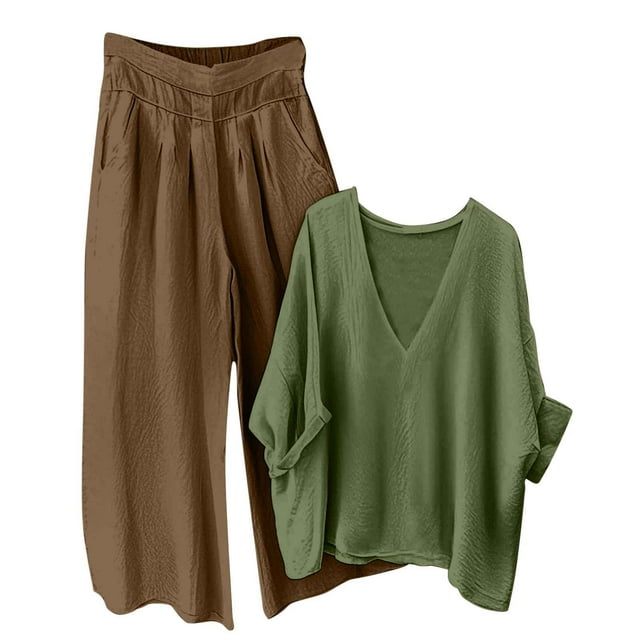 Women's Linen Set 2025 - V-Neck Top & Pants | Breathable Summer Loungewear