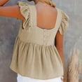 thumbnail image 6 of WCMZJ Women's Summer Peplum Blouse Square Neck Ruffle Strap Sleeveless and Backless with Button Babydoll Tank Top Beige XL, 6 of 9