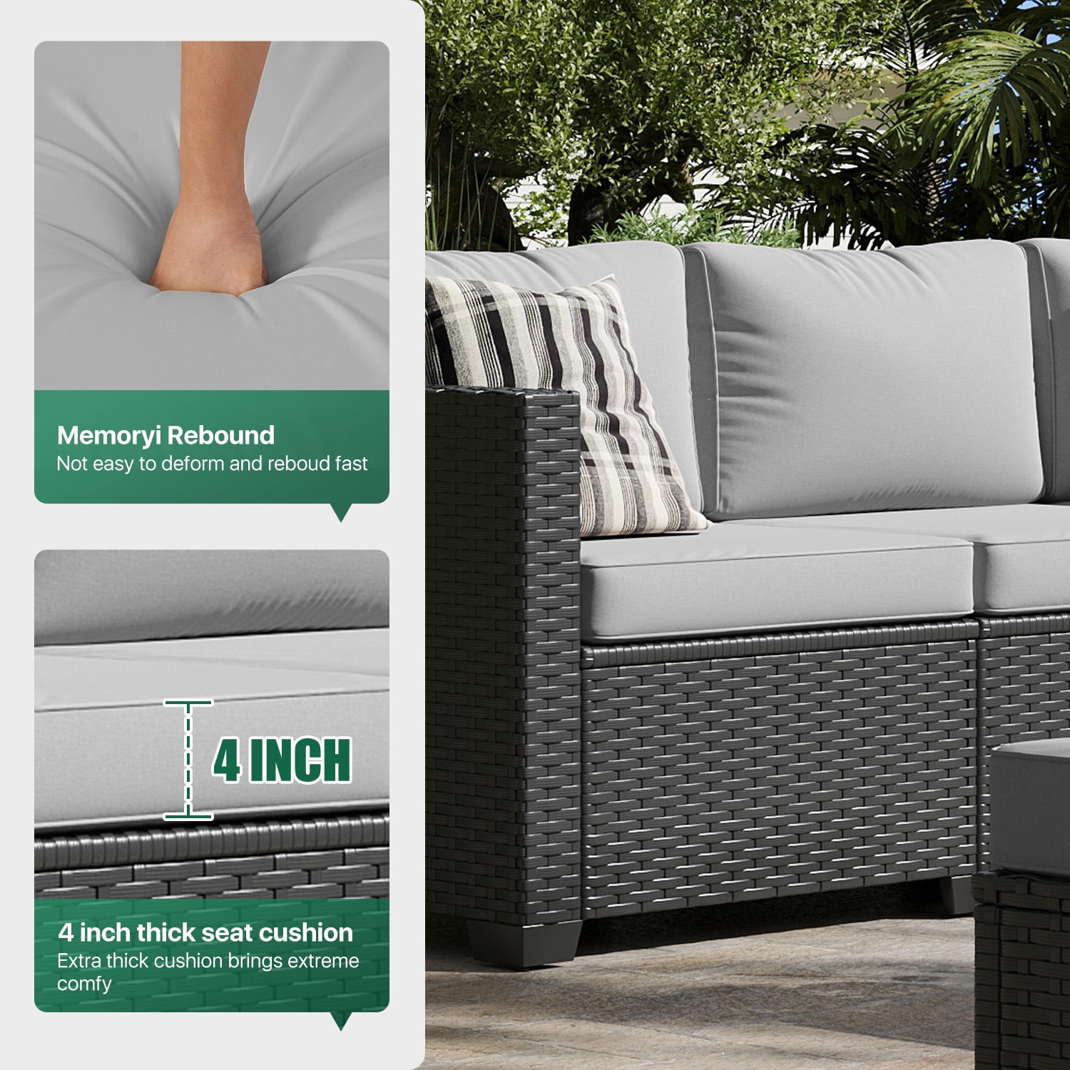 ClouddWell 7 Seat Outdoor Patio Furniture Set, Patio Conversation Sets with Thick Waterproof Cushions & Storage Coffee Table(Grey)