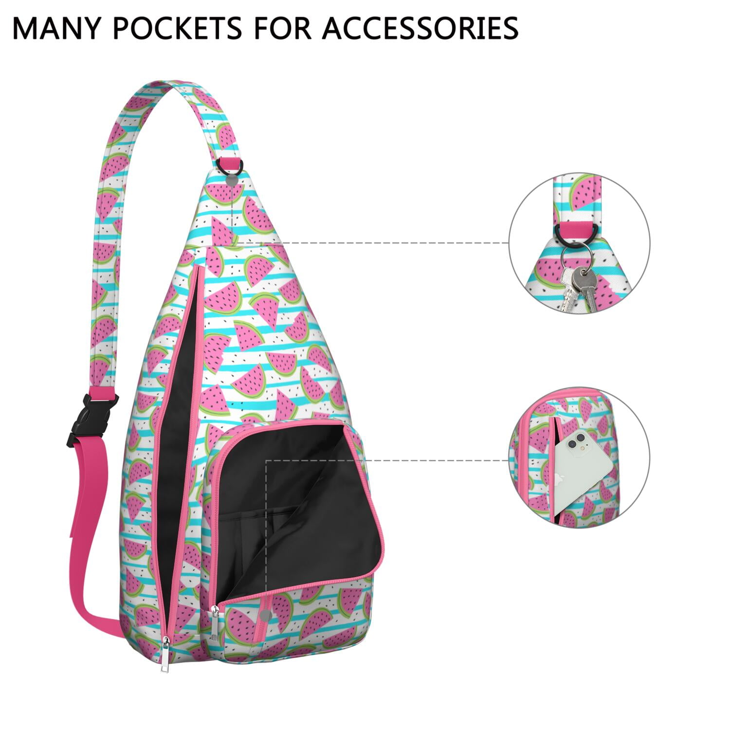 Summer Fresh Watermelon Print Sling Bag – Tear-resistant Organizer Chest Bag, Unisex Geometric Pattern Bag for Gym, Running and Daily Commute