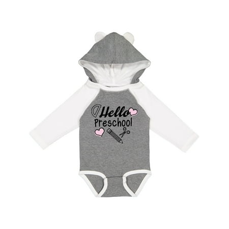 

Inktastic Hello Preschool with Hearts and School Supplies Gift Baby Boy or Baby Girl Long Sleeve Bodysuit