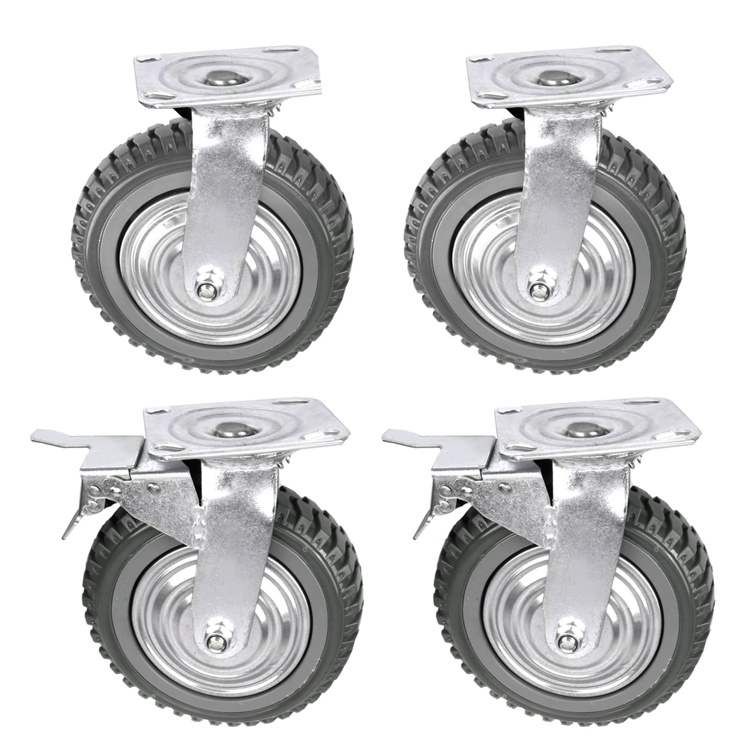 2 with Brake Lock,2 Without Brake Lock 6 Inches Rubber Caster Wheels Anti-Skid Heavy Duty Swivel Casters Wheels with 360 Degree for Set of 4 