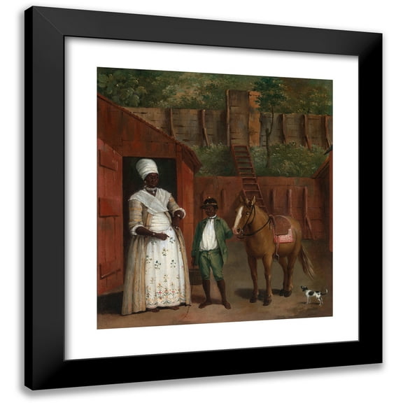 Agostino Brunias 12x13 Black Modern Framed Museum Art Print Titled - A Mother with Her Son and a Pony (circa 1775)