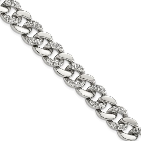 Auriga Fine Jewelry Stainless Steel Polished with CZ 8 inch Curb Link Men s Bracelet