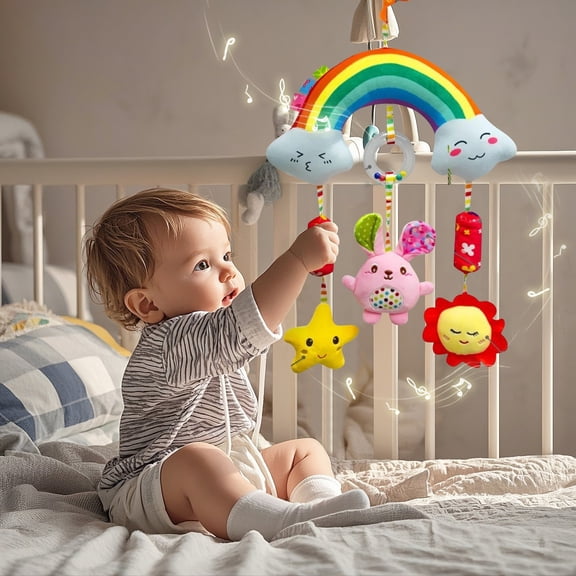 Plumora Plush Pull Toy with Rattle Sounds - Car Seat & Stroller Hanging, Crib Toys, Soft Stuffed Animal, Engaging Sensory Play, Lightweight, Safe Non-Toxic.