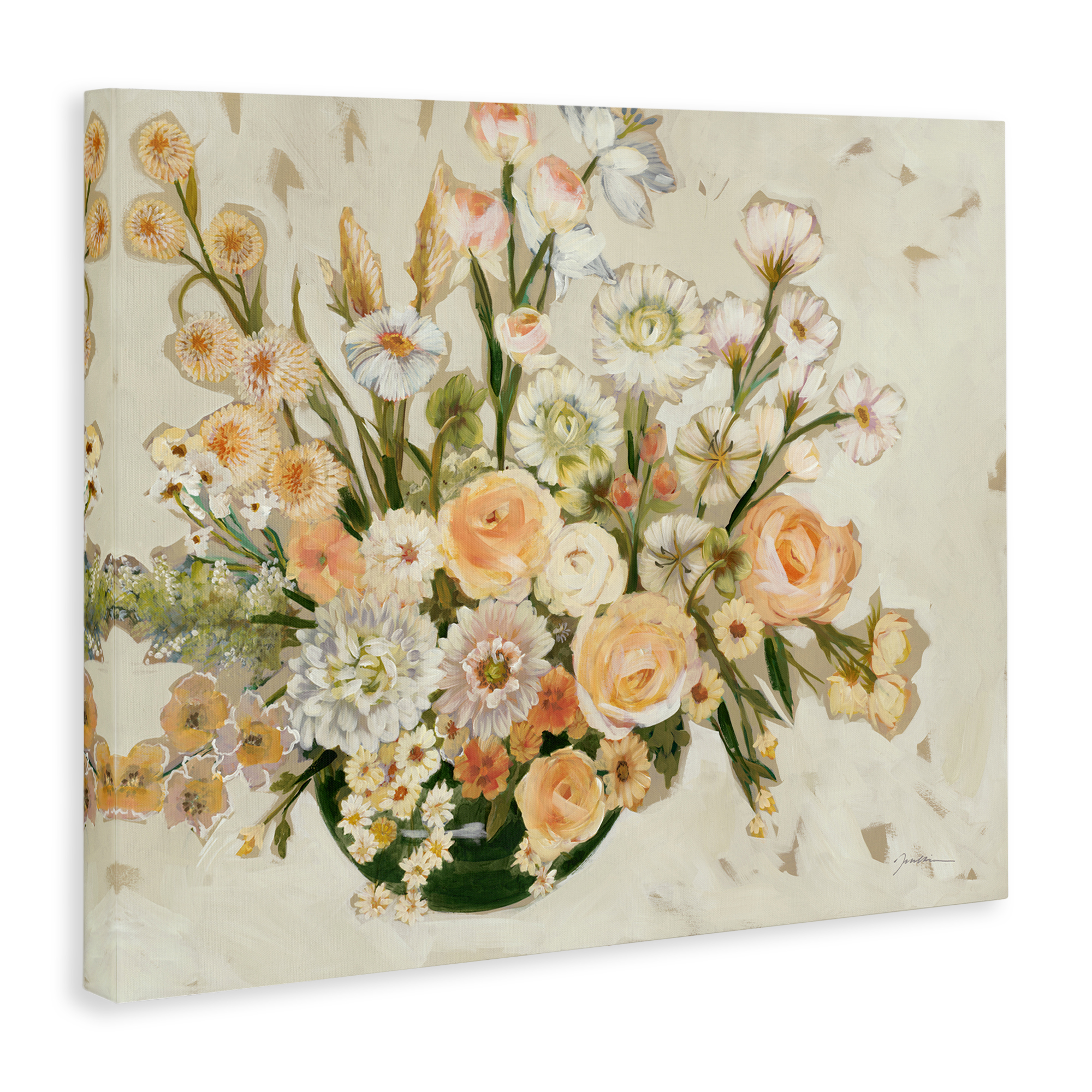 Stupell Industries Beige Shabby Chic Flowers Floral & Botanical Painting Wrapped Canvas Art Print Wall Art, 30 x 24