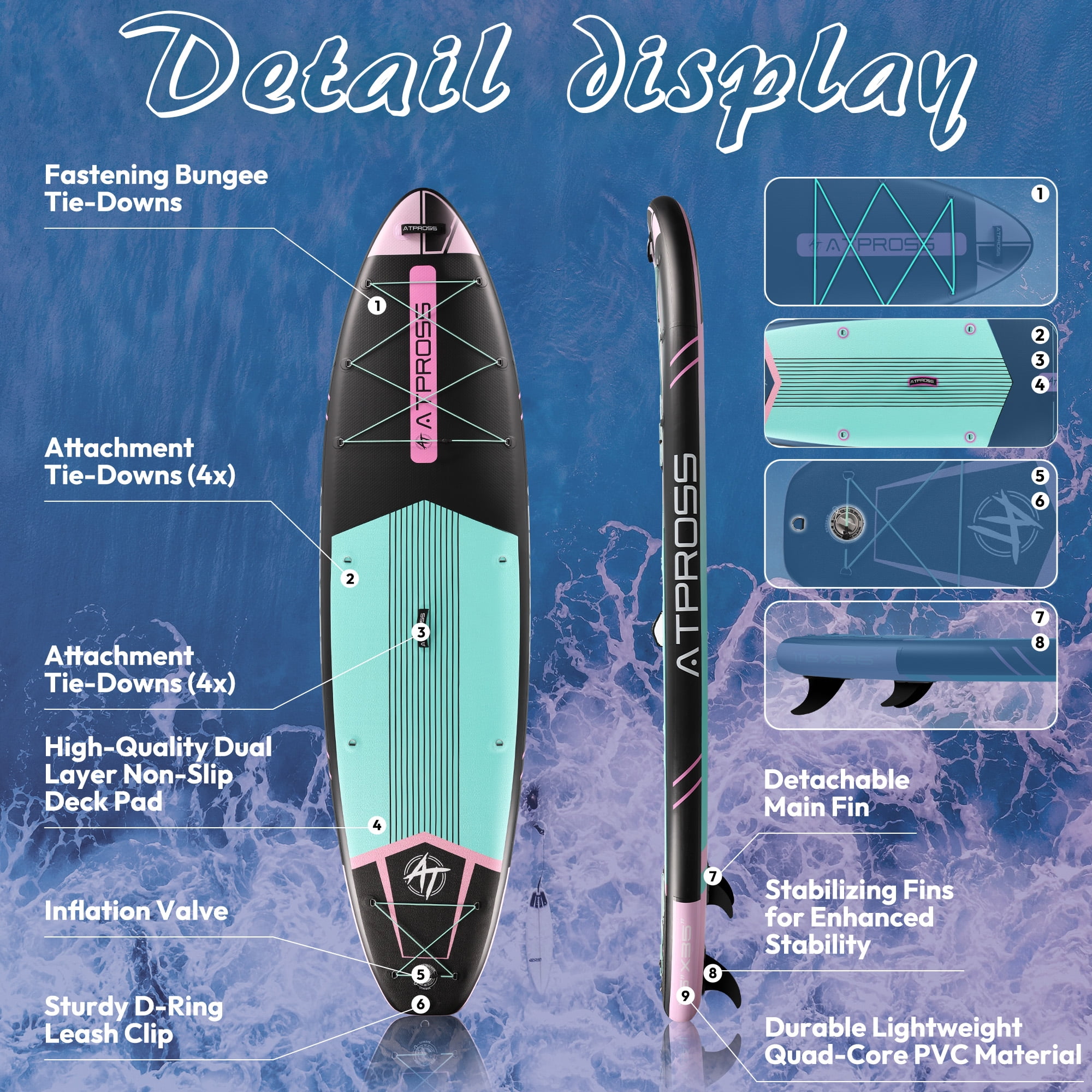 Ultifit Inflatable Paddle Board Extra Wide 450 Lbs Capacity Anti-Slip Design with SUP Accessories 11'6" x 35" Pink