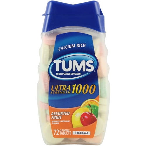 Tums Ultra 1000 Antacid/Calcium Chewable Tablets Assorted Fruit, 72
