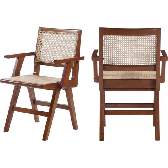 Bowery Hill Mid-Century Modern Walnut Dining Arm Chair (Set of 2)