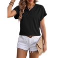 thumbnail image 3 of Womens Summer Top V Neck Short Sleeve Casual Blouse T Shirts Cute Loose Fit Trendy Basics Tees Black XXL, 3 of 8