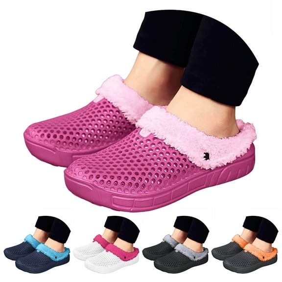 Pandaie Mens Womens Lined Clogs Unisex Winter Fleece Walking Garden Shoes Non Slip Fuzzy Plush Mules Footwear Black 6