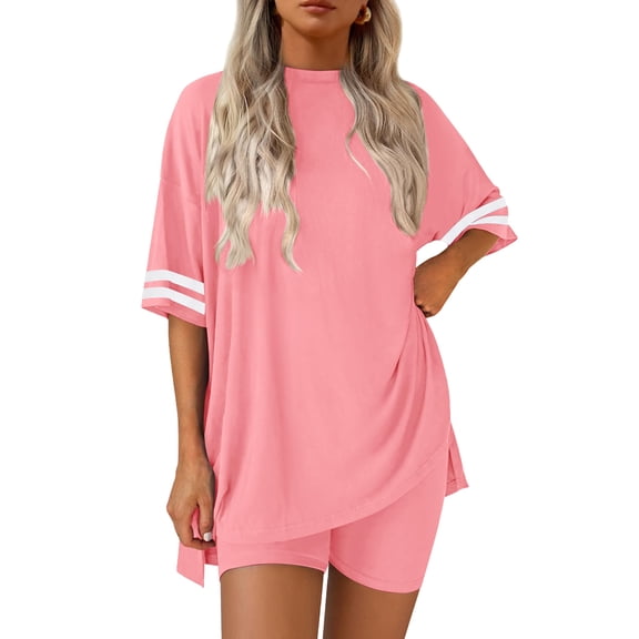 EKOUAER Lounge Sets for Women 2 Piece Short Sleeve Tops and Shorts Summer Set Soft Comfy Pjs Sleepwear Tracksuit