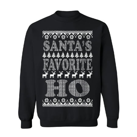 Cotton Thermal Crewneck Sweater - Santa's Favorite HO! Funny Unisex Crewneck Ugly Sweater Xmas 2017 Sweater Black Small