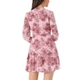 thumbnail image 3 of Women's Summer Dresses 2025 Floral Tie V Neck Semi Sheer Long Sleeve Layered Tiered Chiffon Mini Dress XL Pink Floral, 3 of 6