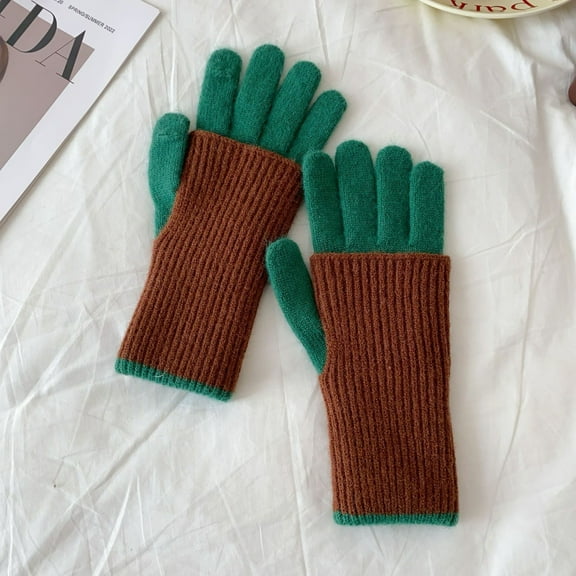 Zhuge Women's Thermal Knit Winter Gloves – Elastic Cuff, Stylish & Cozy Warm Gloves-Green
