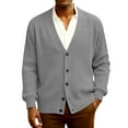 thumbnail image 2 of Dwelliawo Sweaters for Men V Neck Casual Button Down Knit Sweaters Cardigan Sweaters Long Slevee Shawl Sweater with Pockets Autumn Clothes Light Gray 3XL, 2 of 7