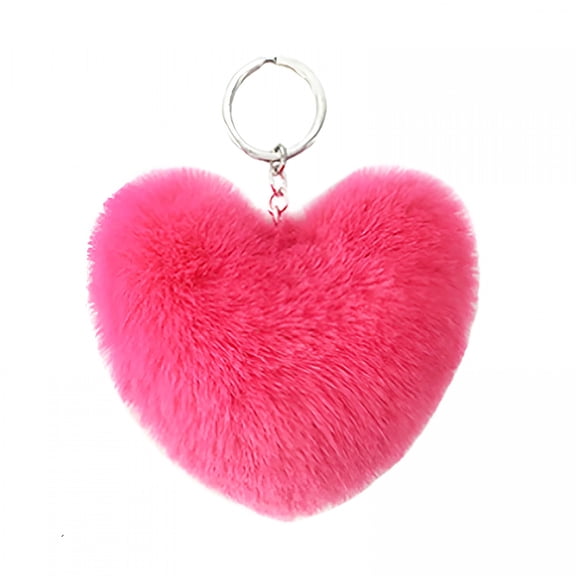 DESIGNICE Fluffy Love Heart Keychain Key Ring Pendant Handbag Bag Faux Wallet Decor (Hot Pink)