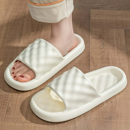 

Beach Holiday Shoes Gnobogi Womens Mens Solid Color Slippers Super Soft Breathable Anti-Slip Bedroom Home Slippers White