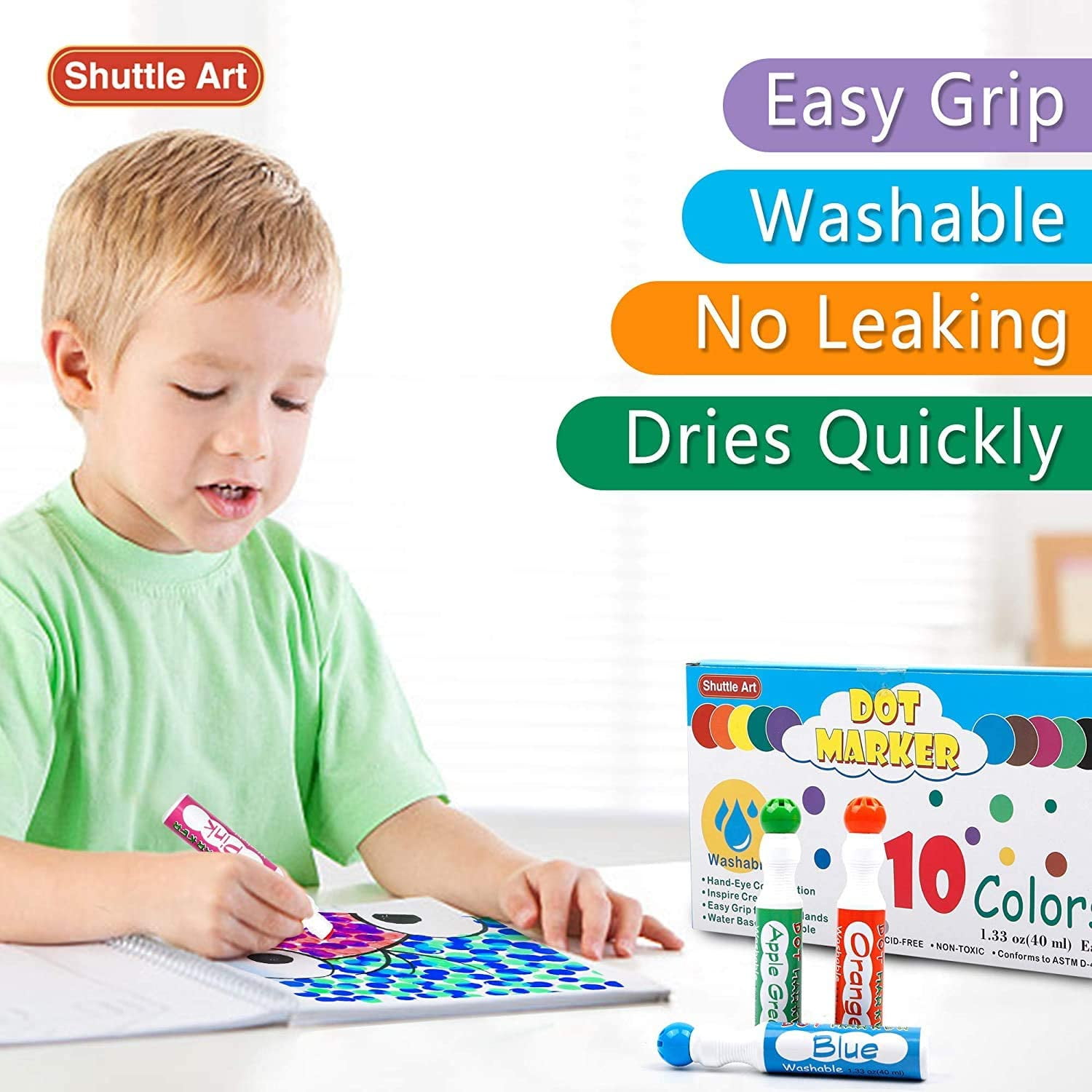 JORNERDN Dot Markers for Toddlers Kids, 8 Colors (Jumbo 60ml / 2 oz)  Water-Based Non-Toxic Bingo Daubers, Fun Preschool Crafts Art Supplies Plus  580 Pages Activity E-BOOK