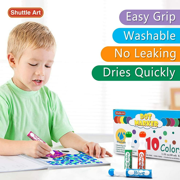 Ohuhu Washable Dot Markers for Toddler 8 Colors Bingo Daubers 40 ml (1.41  oz) with a Blank 30 Pages Kids Activity Book for Kids Children (3 Ages +)