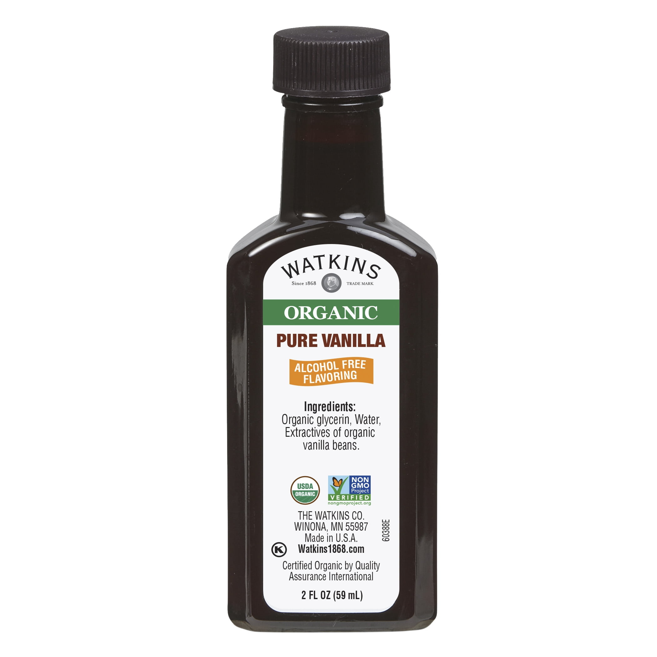 Watkins Organic Pure Vanilla Flavoring, Alcohol Free, 2 fl oz (Plastic Container)