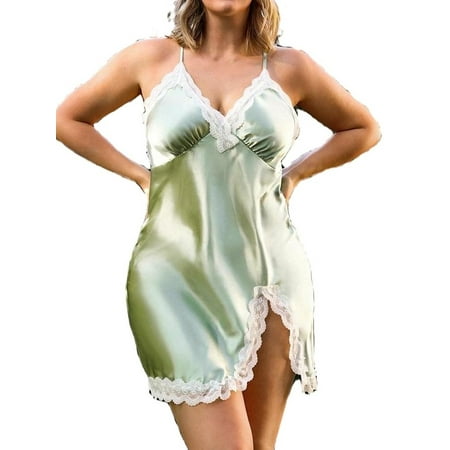 

Sexy Colorblock Spaghetti Strap Slip Dress Lime Green Sleeveless Plus Size Nightgowns & Sleepshirts